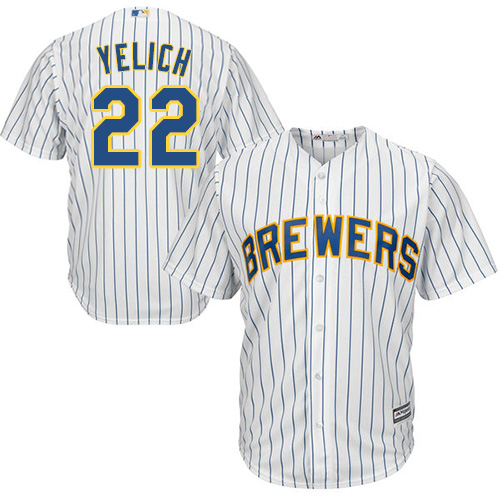 Brewers #22 Christian Yelich White(Blue Strip) New Cool Base Stitched MLB Jersey - Click Image to Close